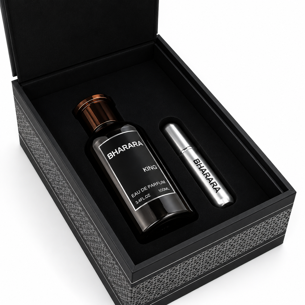Bharara King Eau de Parfum for Men, 3.4 Oz / 100ml, Woody Spicy Fragrance, Long Lasting Cologne with Premium Travel Spray, Luxury Men's Perfume