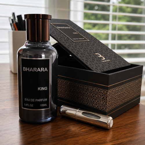 Bharara King Eau de Parfum for Men, 3.4 Oz / 100ml, Woody Spicy Fragrance, Long Lasting Cologne with Premium Travel Spray, Luxury Men's Perfume