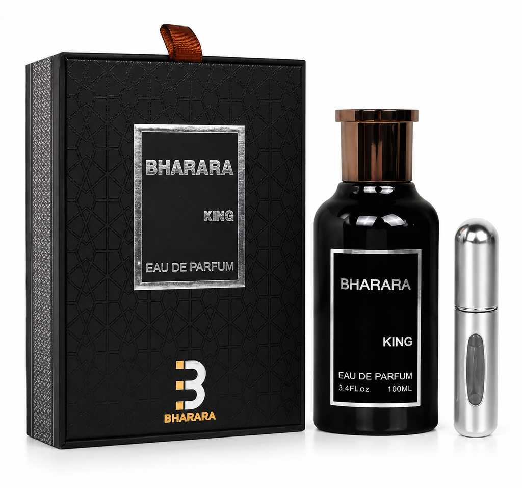 Bharara King Eau de Parfum for Men, 3.4 Oz / 100ml, Woody Spicy Fragrance, Long Lasting Cologne with Premium Travel Spray, Luxury Men's Perfume
