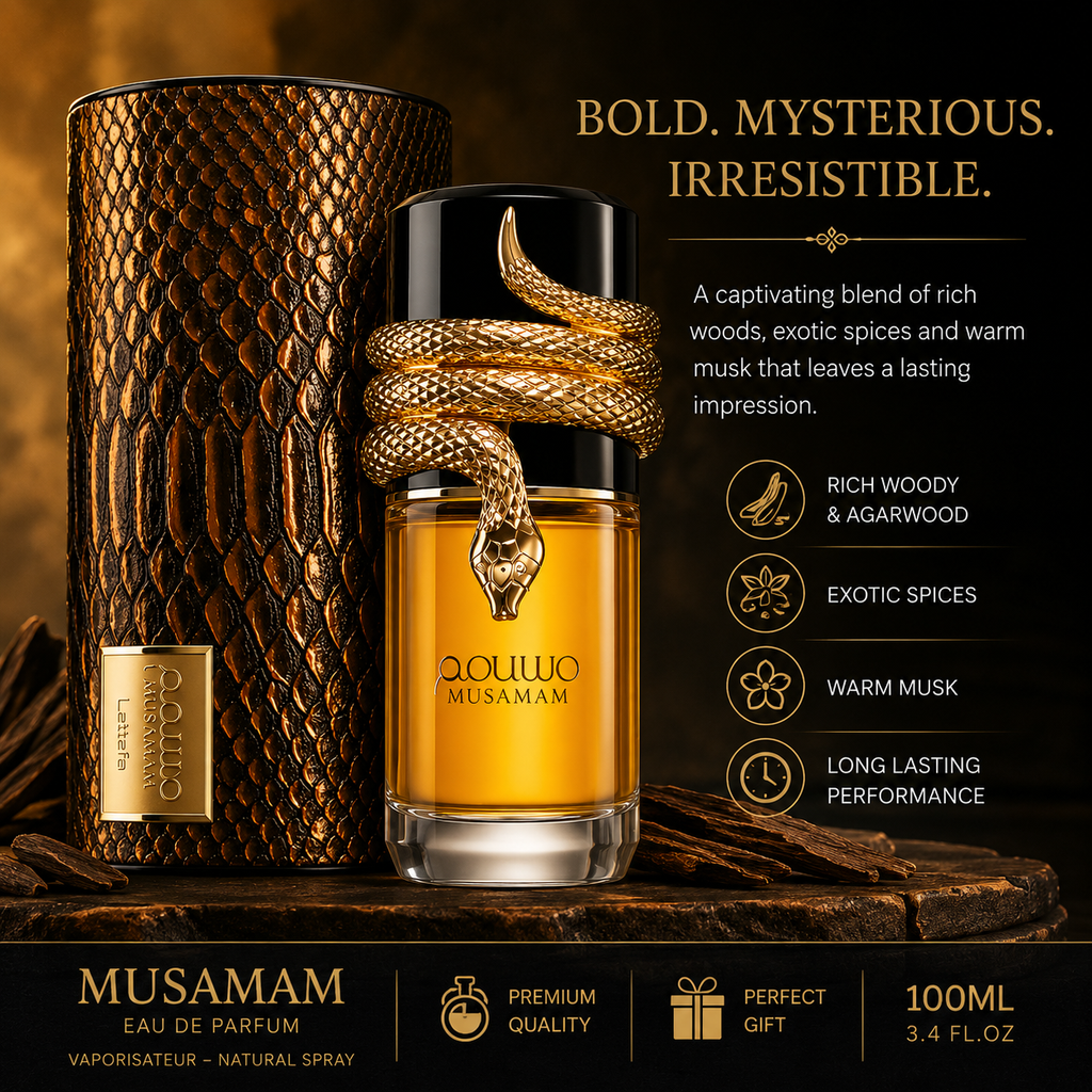 Musamam Eau de Parfum Spray for Women & Men, 3.4 Oz / 100ml, Long Lasting Unisex Fragrance, Warm Woody Oriental Perfume with Rich Oud, Musk & Spicy Notes